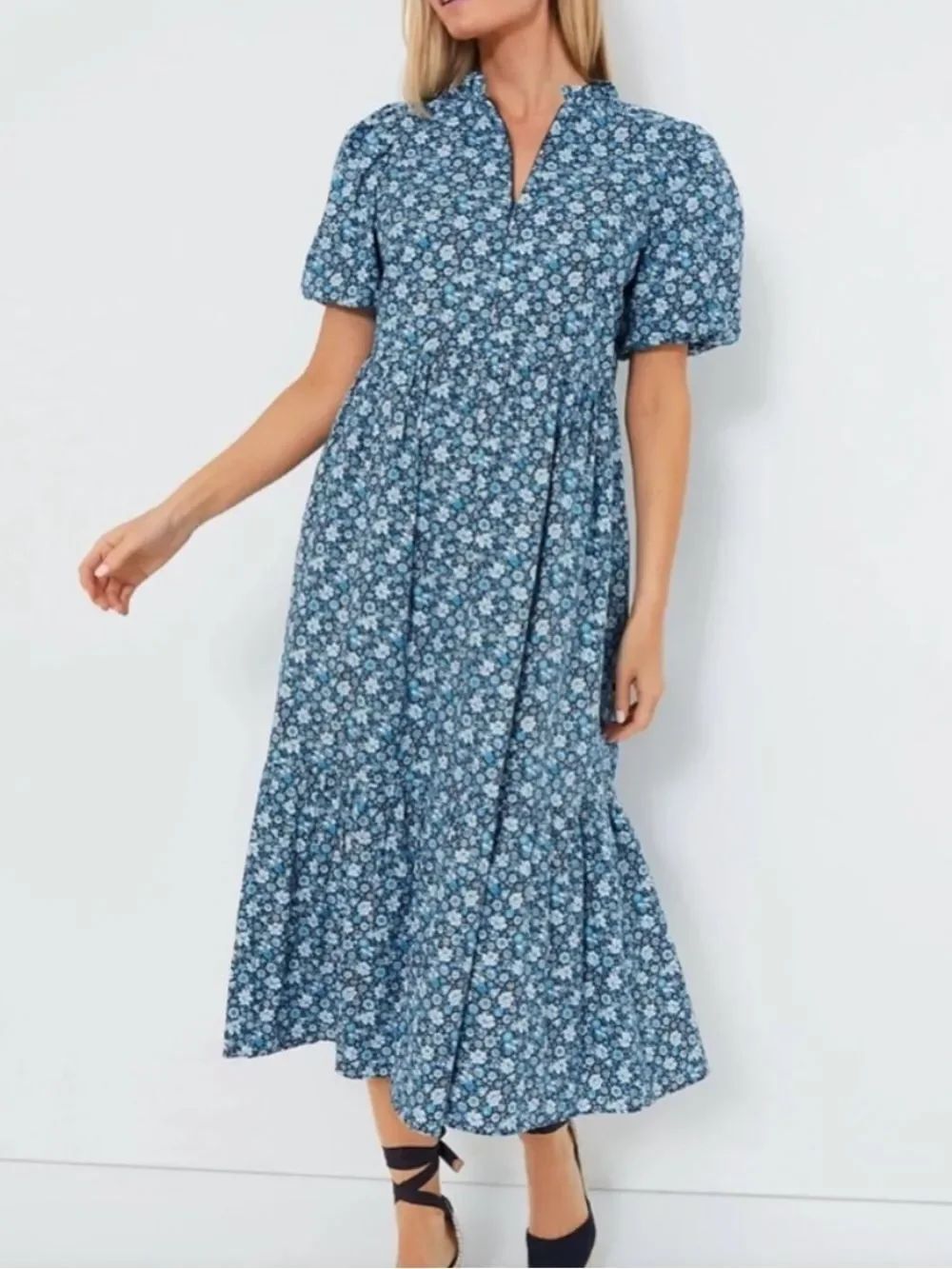 Tuckernuck Hyacinth House Zip Front Bluebells floral print midi dress